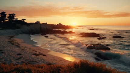 Naklejka premium Beautiful sunset over the water, perfect for travel websites