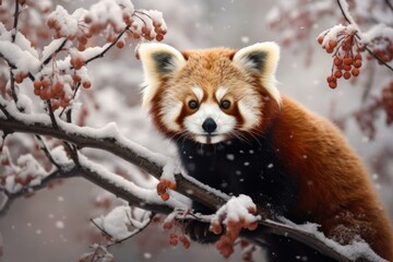 Exotic Red panda winter skin. Asian bear. Generate Ai
