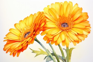 Bright yellow flowers in a vase on a wooden table. Perfect for home decor or floral arrangements