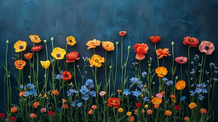 A picturesque watercolor illustration of a variety of flowers, including anemones and cornflowers, with rich detail and clipart
Concept: art and nature, in botanical books and textbooks, flora and pla