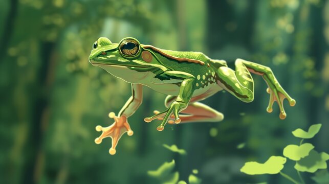 Leaping Amphibian: Green Frog Mid-Air Jump
