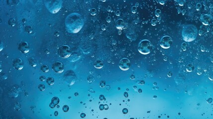 Close-up of water bubbles on a blue background. Suitable for science or nature themes