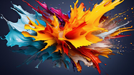 Colorful 3D render of a paint explosion with bright and vivid colors.