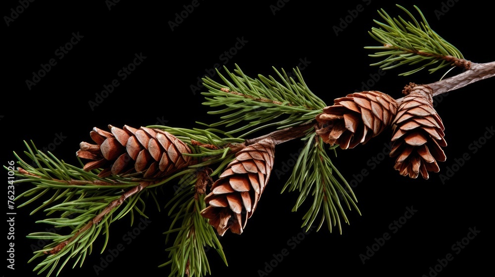 Poster A close-up shot of a pine tree branch with cones. Ideal for nature and forestry concepts