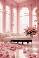 Romantische Rosa Blumendekoration im Luxuriösen Innenraum