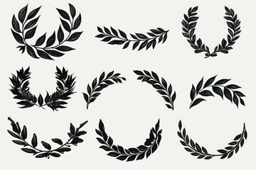 Fototapeta na wymiar Four elegant laurel wreaths in black and white. Ideal for awards and achievements