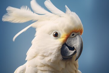 Close up of a white parrot with a blue background. Ideal for nature and animal themed projects