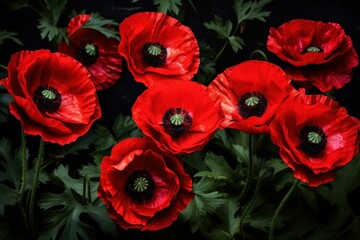 Obraz premium Ephemeral Red poppy flowers. Meadow nature. Generate Ai