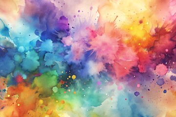 Fototapeta premium Abstract watercolor painting with vivid colors and splashes. The vibrant colors and splatter effect create a dynamic and energetic image.