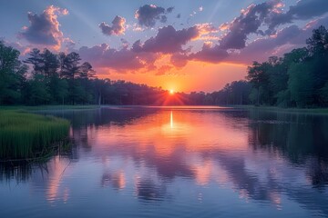 sunset over the lake, sunrise over the lake, lake, sunset, water, sky, sunrise, landscape, nature, river, reflection, sun, clouds, morning, dawn, blue, tree, trees, cloud, fog, forest, 