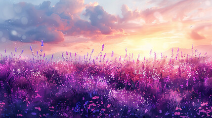 Watercolor lavender fields in Provence