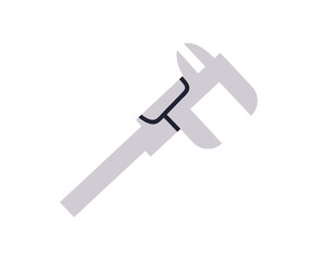Caliper, measuring tool. Calliper, carpentry measurement instrument. Metal pincer, joinery woodwork gauge icon for precise size, height. Flat vector illustration isolated on white background