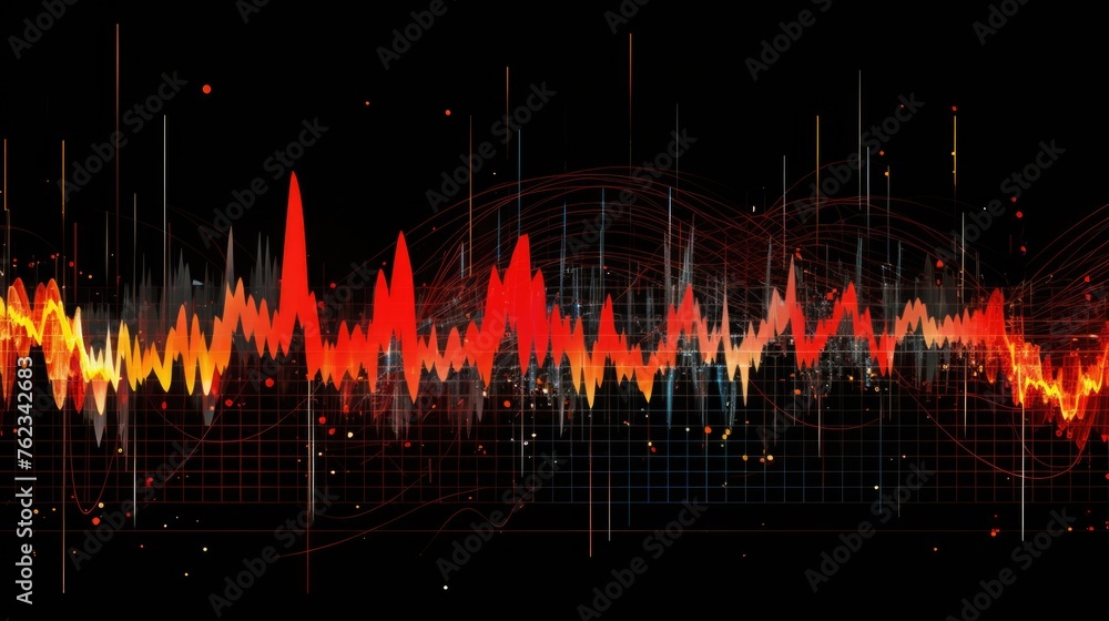 Poster detailed graphic of a line graph with red and yellow lines. perfect for business presentations or fi