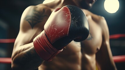 Close-up of a person wearing boxing gloves, suitable for sports and fitness concepts
