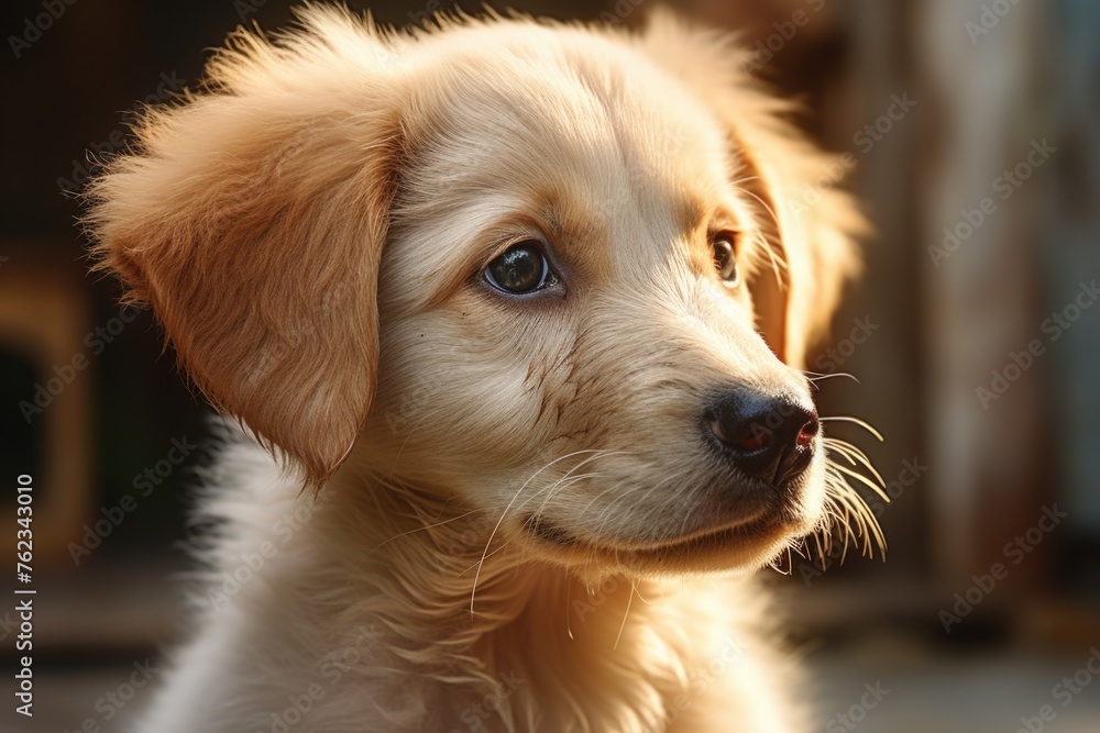 Poster close up view of a dog's face with a blurry background. suitable for pet-related designs