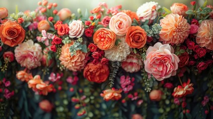 Obraz premium a large hoop embellished with flowers, forming the centerpiece of a delightful photo zone against a serene, light-colored backdrop.