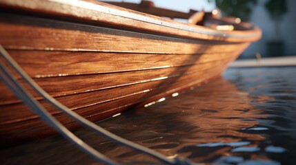 A wooden boat sitting on a body of water. Suitable for various outdoor themes