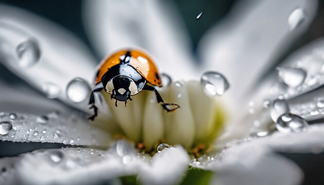 Armonia Naturale- Fiore con Gocce di Pioggia e Coccinella