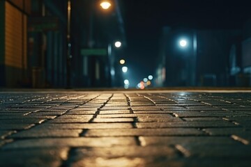 A deserted street illuminated by streetlights. Suitable for urban and nighttime concepts - obrazy, fototapety, plakaty