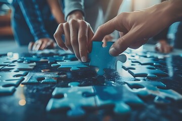 A group collaborating to solve a puzzle through teamwork and brainstorming. Concept Teamwork, Puzzle-solving, Collaboration, Brainstorming, Game Night