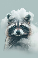 portrait of a raccoon in foggy cloud  - obrazy, fototapety, plakaty