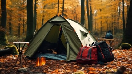 A tent set up in the woods, perfect for outdoor camping adventures