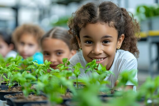 Excited children observe plant growth for a science investigation on varying conditions. Concept Science Investigation, Plant Growth, Excited Children, Varying Conditions, Observation
