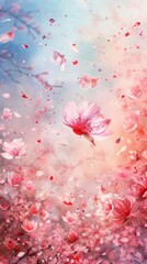 Sky filled with cherry blossom petals watercolor paint