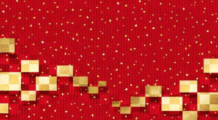 和紙質感の幾何学模様の和風の背景、赤、新年の行事やお祝い事等へ