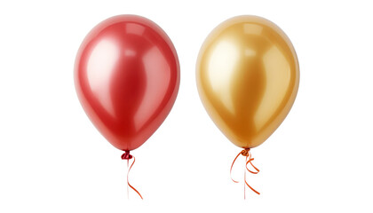 gold and red balloons isolated on transparent background cutout