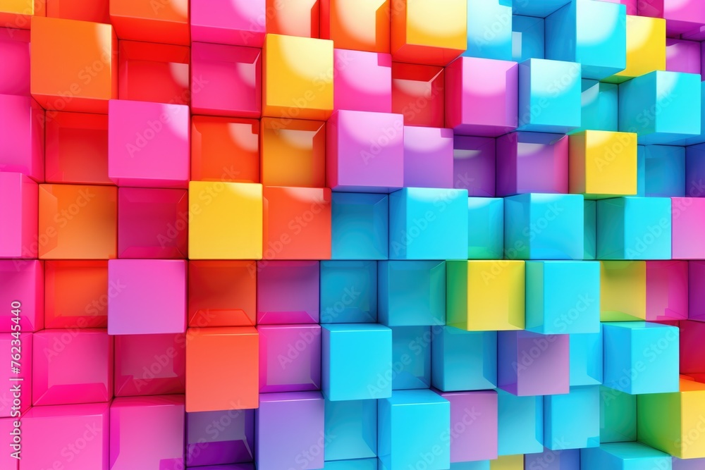 Poster a bunch of colorful cubes stacked together. ideal for educational or abstract concepts