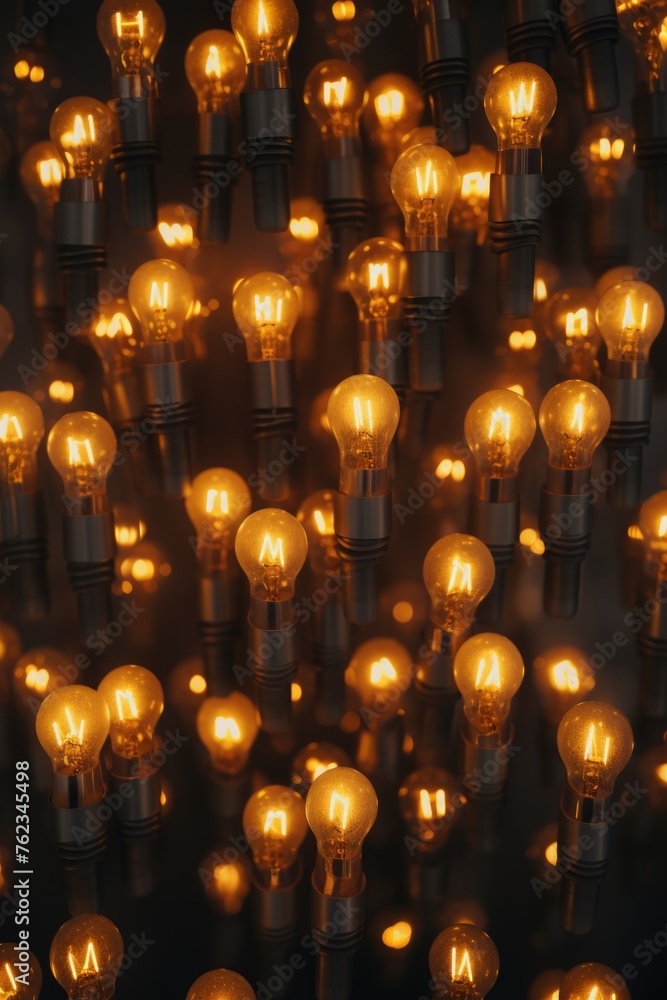 Poster a group of illuminated light bulbs. can be used for concepts of creativity and innovation