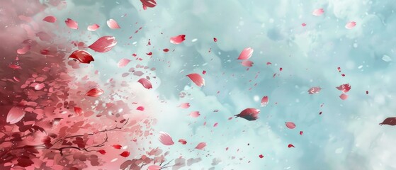 Cherry blossom petals against sky watercolor style - obrazy, fototapety, plakaty