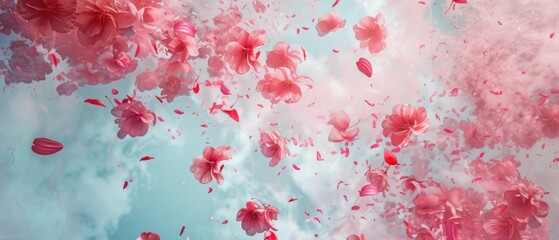 Cherry blossom petals against sky watercolor style - obrazy, fototapety, plakaty