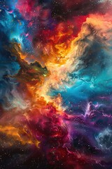 Colorful nebula with galaxy core soft light