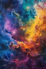 Colorful nebula with galaxy core soft light - obrazy, fototapety, plakaty