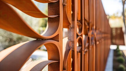 a modern fence, emphasizing its sleek materials and geometric patterns for architectural inspiration.