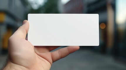 Person holding a white business card. Suitable for business concepts