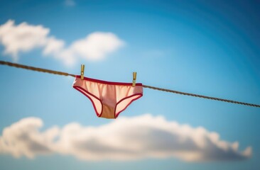 underpants hanging on a rope against the background of a bare sky