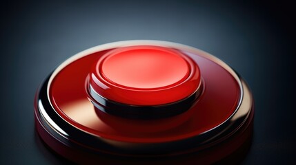 Close up of a red button on a black surface, suitable for technology and business concepts