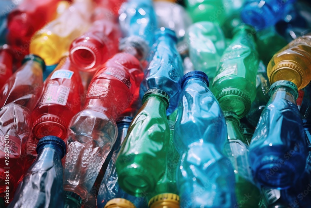 Poster close up shot of a bunch of water bottles. suitable for hydration and health concepts