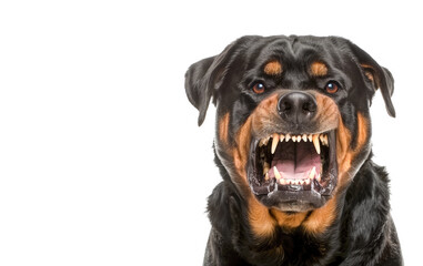 Snarling rottweiler dog on white background