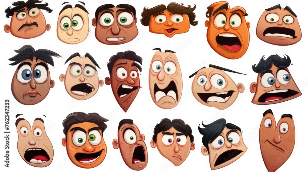 Poster collection of cartoon faces showing various emotions. suitable for use in educational materials