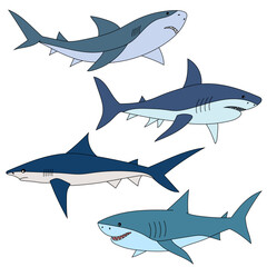 Colorful Shark Clipart Set for Lovers of Aquatic Animals, Underwater Creatures, and Sea Life