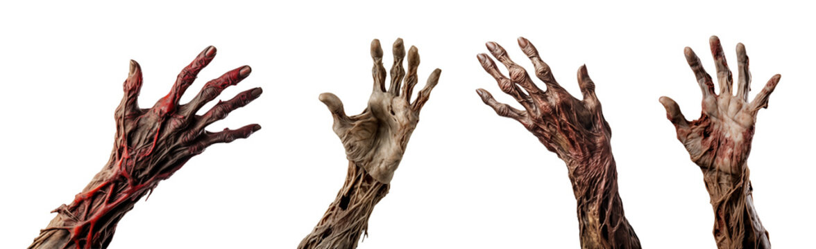 Set of zombie hands isolated on transparent background