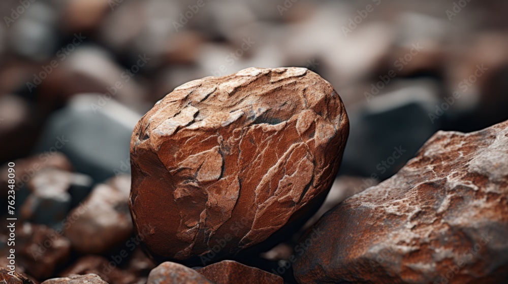 Poster a single rock sitting on top of a pile of rocks. suitable for geological concepts