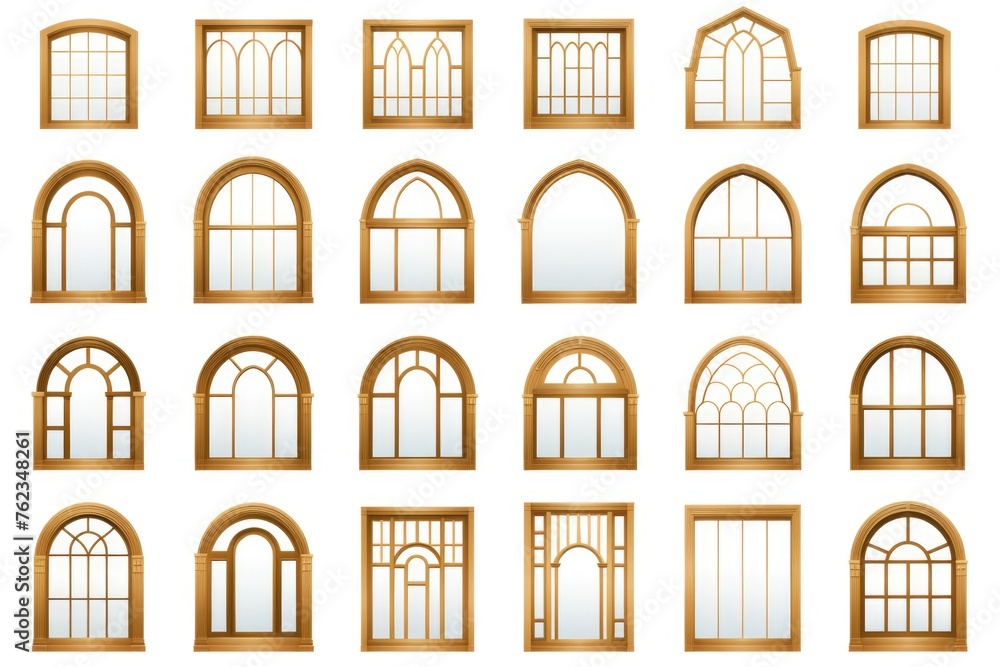 Poster collection of windows with different glass styles. ideal for architectural designs