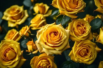 A vivid depiction of a yellow rose with gracefully scattered petals, realistically captured in