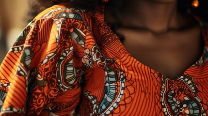 Close up of a woman wearing an orange shirt. Suitable for fashion or lifestyle blogs