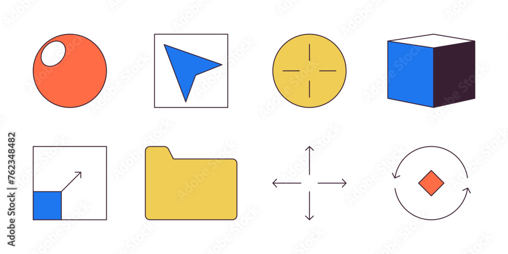 Poster Ui design development 2D linear cartoon objects set. Web page responsive control isolated line vector elements white background. computer software color flat spot illustration collection